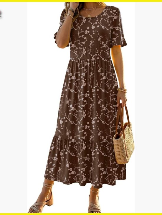 Dresses & Skirts - Flowy Midi Sundress Boho Tiered Ruffle Sleeve Casual Summer A-Line Dress